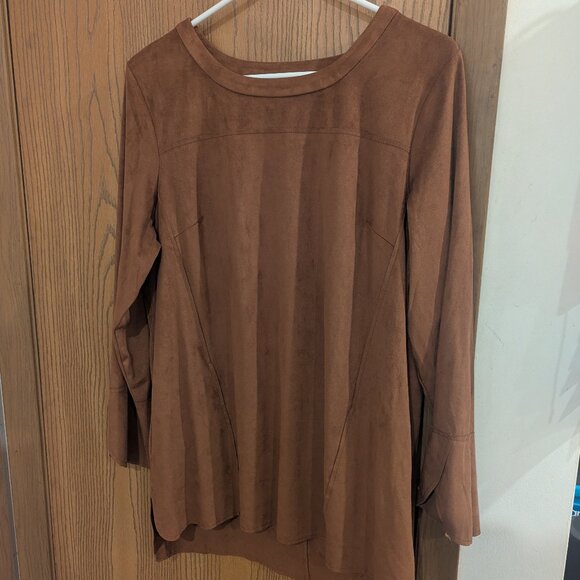 Denim and Company (D & Co) Faux Suede Brown Long Sleeve Shirt-Women's Medium - Picture 1 of 9